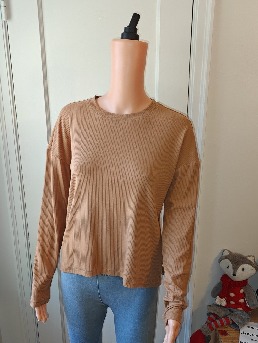 CALIA by Carrie Underwood Ribbed Long-Sleeve Top in Camel
